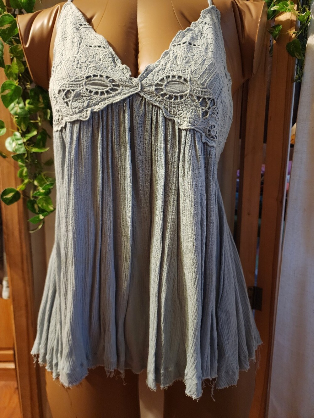 Mahina S Light Blue Lace-Trim Sleeveless Summer Dress. Completely Adjustable
